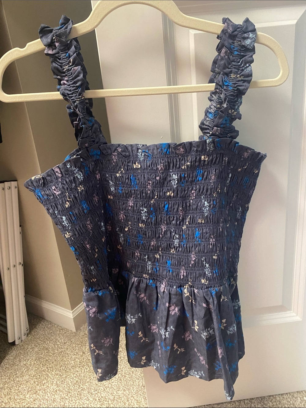 Universal Thread Navy Smocked Floral Tank with Blue & Lilac Accents